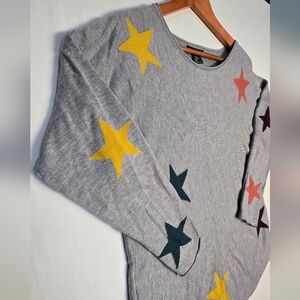 Rachel Zoe Heather Gray Knit Multi Stars Women's Sweater Cashmere Blend XL EUC